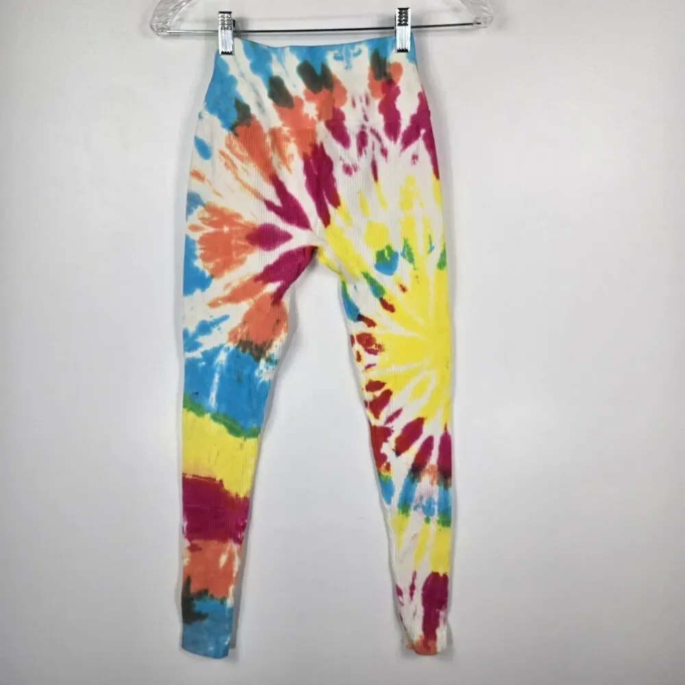 Spiritual‎ Gangster Women's Size XS/S Rainbow Tie Dye Ribbed Leggings